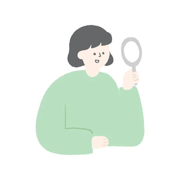 Hand Drawn Illustration Woman Holding Magnifier — Διανυσματικό Αρχείο