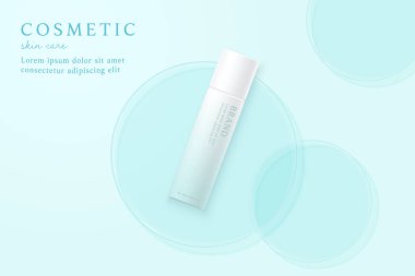 Mavi arkaplanda cilt bakımı ürünü ve paket reklamları şablonu .