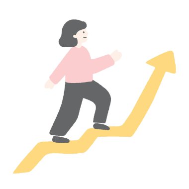 Hand drawn illustration of a woman climbing stairs.