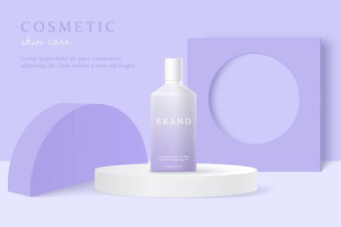 Kozmetik ürünleri ve cilt bakım ürünleri mor arka plan üzerinde şablon reklamları.