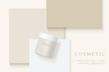 Cosmetics and skin care product ads template on beige background.