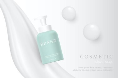 Kozmetik ürünleri ve cilt bakım ürünleri beyaz arka planda losyonlu şablon reklamları.