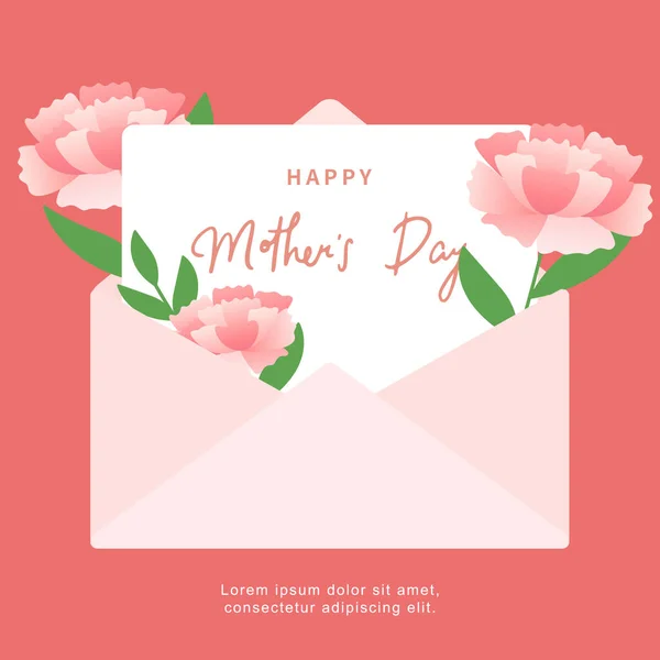 Anneler Günü Nün Tasviri Mektup Zarf Çiçeklerle — Stok Vektör