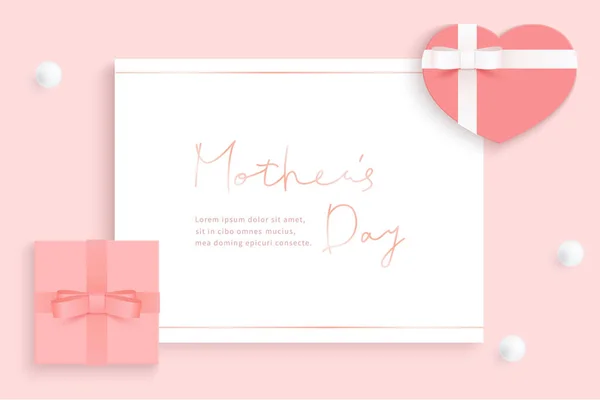 stock vector Pink background of Mother's day card with gift boxes.