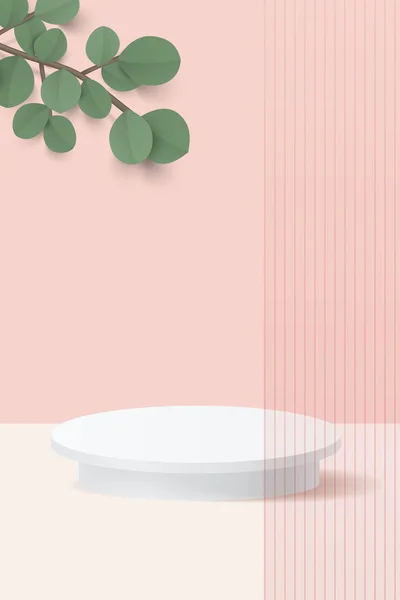Roze Achtergrond Met Product Podium Bladeren — Stockvector