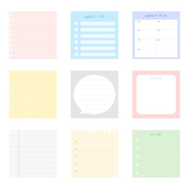 Sticky note collection set with note paper. clipart