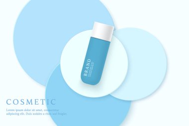 Mavi arkaplanda cilt bakımı ürünü ve paket reklamları şablonu .