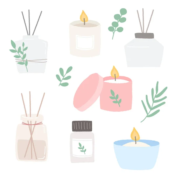 stock vector Hand drawn illustration collection of aroma elements.