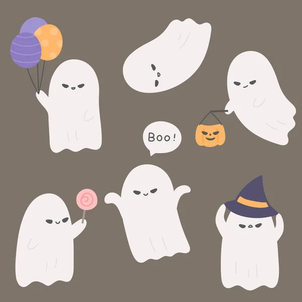 Hand Drawn Ghost Halloween Illustration Set — Stock Vector