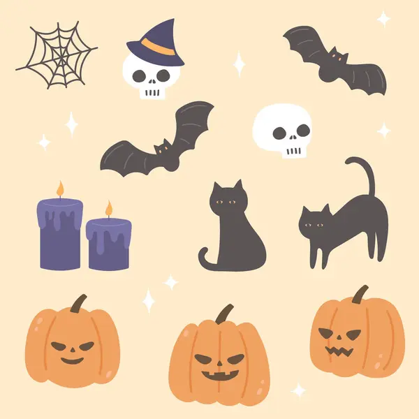 Juego Ilustración Halloween Dibujado Mano — Archivo Imágenes Vectoriales