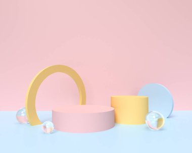 Ürün podyumları ile üç boyutlu geometrik arkaplan.