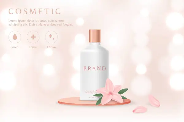 Cosmetic Product Ads Template Pink Background Flower — Stockvector