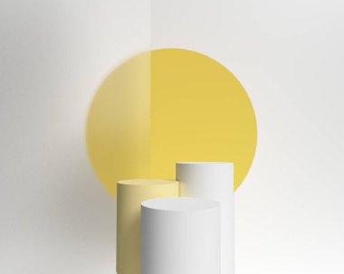 Ürün podyumları ve buzlu camlarla 3 boyutlu arka plan.