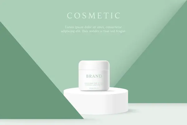 Kozmetik ürünleri ve cilt bakımı reklamları yeşil geometrik arka plan üzerine şablon.