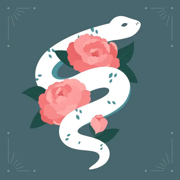 Yılanlı ve şakayıklı Çin Yeni Yıl Şablonu. 