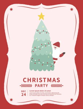 Noel ağacı ve Noel Baba 'nın çizdiği illüstrasyon posteri.