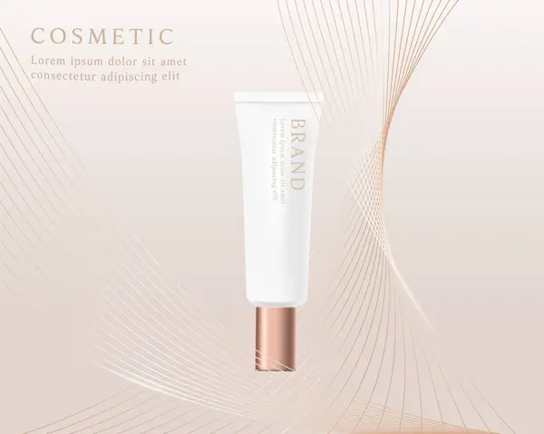 Kozmetik ürün reklam şablonu altın renkli dalga arkaplanı üzerine.