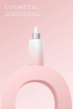 Kozmetik ürünleri ve cilt bakımı reklamları pembe geometrik arka plan üzerine şablon.