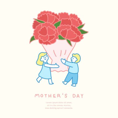 Anneler Günü deseninde karanfil buketi var..