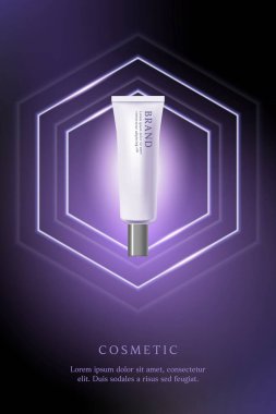Kozmetik ürün reklamları ışık demeti ile siyah arkaplan üzerine şablon.