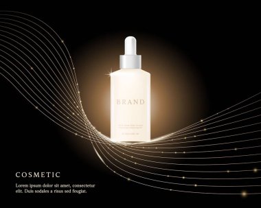 Kozmetik ürün reklamları altın ışıklı siyah arkaplan üzerine şablon.