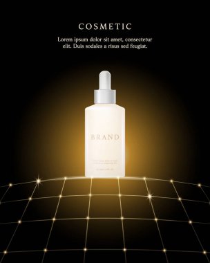 Kozmetik ürün reklamları altın ışıklı siyah arkaplan üzerine şablon.