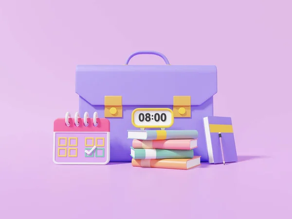 Calendário Marcado Agenda Despertador Livro Schoolbag Desenho Animado Mínimo Bonito — Fotografia de Stock