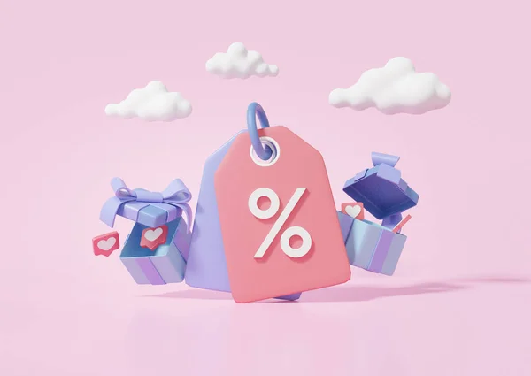 Online Winkelen Korting Concept Met Geschenkdoos Roze Achtergrond Minimale Cartoon — Stockfoto