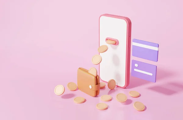 Concept Cashback Smartphone Pièces Flottant Carte Crédit Finance Entreprise Épargne — Photo