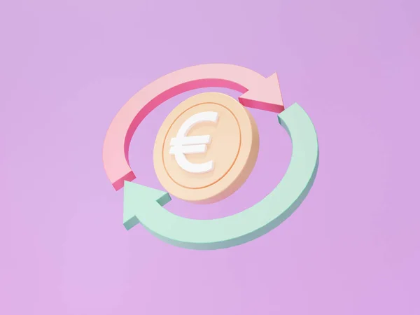 Иконка Евро Стрелкой Концепция Кэшбэка Фиолетовом Фоне Деньги Цифровые Сбережения — стоковое фото