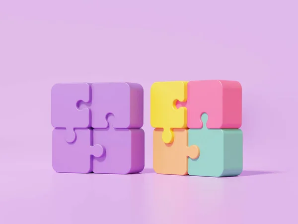 Render Jigsaw Puzzle Pieces Same Different Color Brainstorming Connection Teamwork — Stock Photo, Image