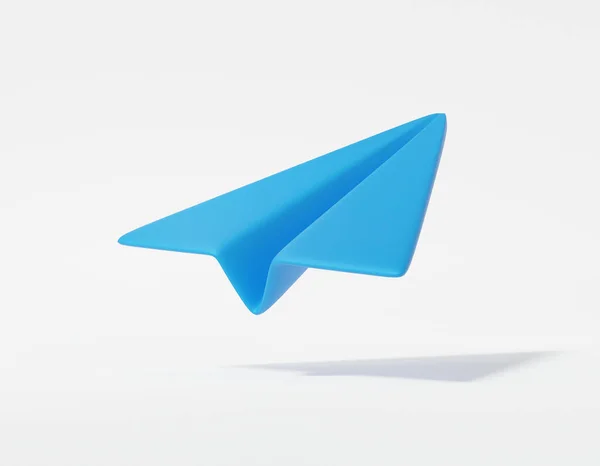 Ikon Pesawat Kertas Biru Pada Latar Belakang Putih Kartun Minimal — Stok Foto