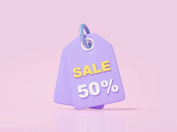 Purple Price Tag Label Icon Discount Promotion Sale Auf Rosa — Stockfoto