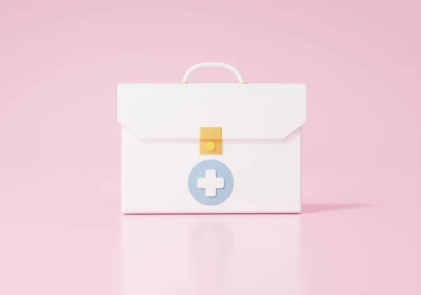 White Medical Bag Icon Auf Rosa Hintergrund Erste Hilfe Notfallkonzept — Stockfoto