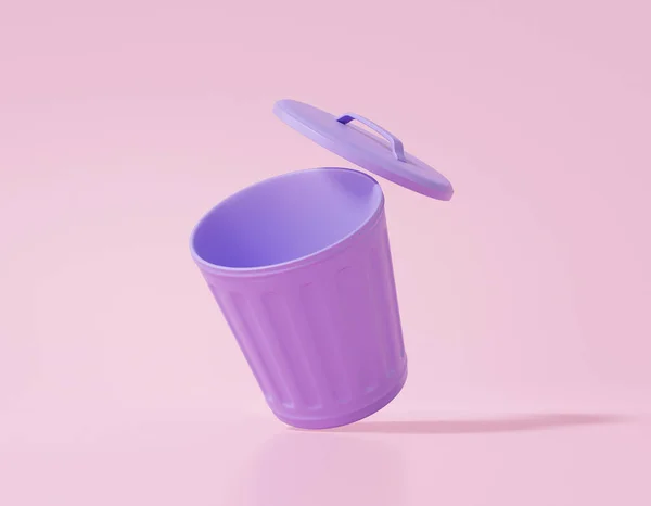 Рендери Мультфільм Мінімальний Стиль Відкритий Фіолетовий Смітник Плаває Рожевому Пастельному — стокове фото