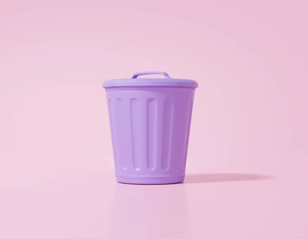 紫のゴミアイコンピンクのパステルの背景 環境コンセプト 廃棄物 コピースペース 保全に浮かぶ漫画の最小限のスタイル 3Dレンダリング図 — ストック写真