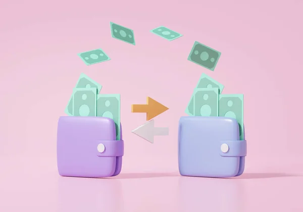 Konzept Für Geldtransfers Auf Zwei Brieftaschen Illustration Cartoon Minimal Austausch — Stockfoto
