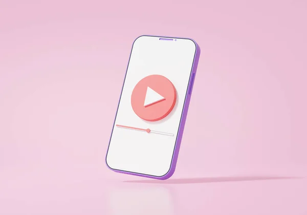 Mobile icon modern playing video floating on pink background, wireless media connection Cartoon minimal style,internet ,banner ,copy space, 3d render illustration