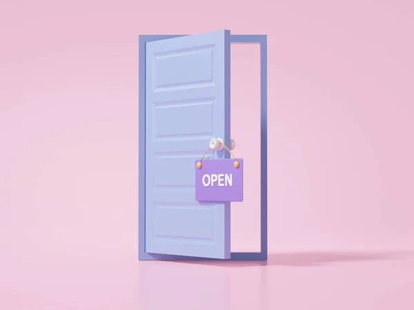 Open Door Icon Pink Background Shopping Online Concept Kartun Minimal — Stok Foto