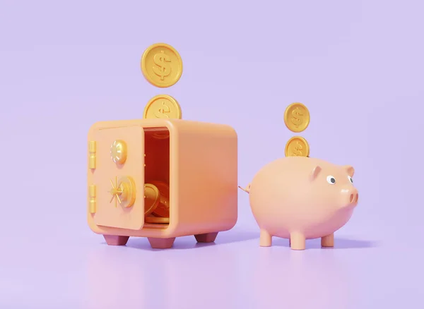 Conceito Poupança Financeira Cofre Piggy Bank Estilo Cartoon Mínimo Fundo — Fotografia de Stock