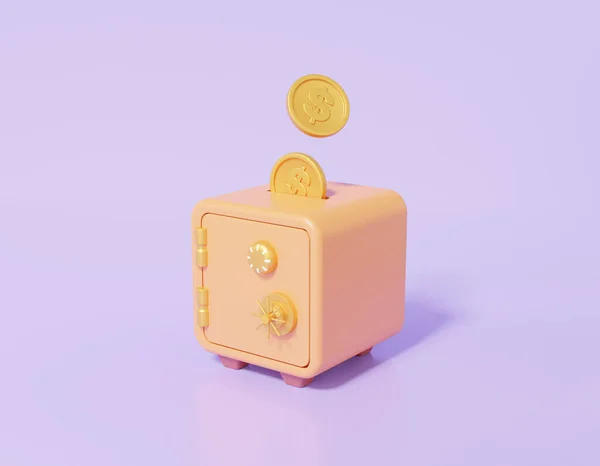 Rendering Münzen Geld Schwimmt Safe Box Mit Ertragskonzept Geld Sparen — Stockfoto