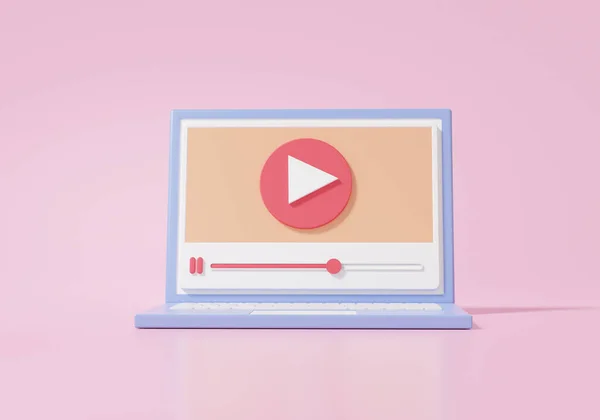 Mockup Laptop Pemasaran Video Media Sosial Kreatif Saluran Bermain Modern — Stok Foto