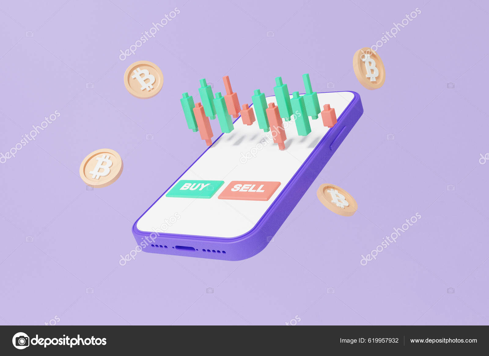 Cryptocurrency Trading Bitcoin Buy Sell Mobile Finance Business Stock  Investment Stock Illustration by ©Nonneon #619957932