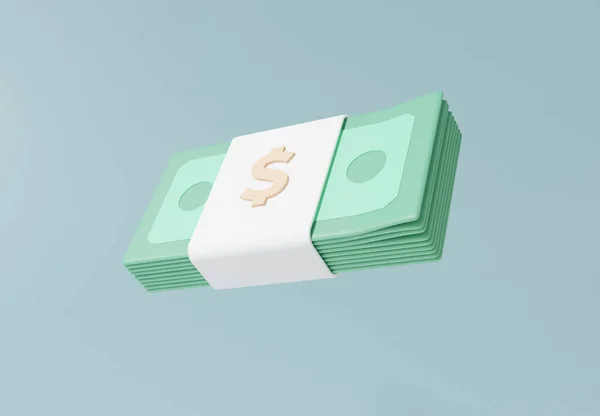 Banknotlar Pastel Arka Planda Yüzen Dolar Yeşil Nakit Para Depoziti — Stok fotoğraf