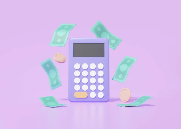 Mathematic Learning Finance Education Concept Räknemaskin Med Sedlar Och Mynt — Stockfoto