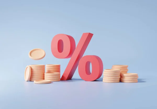 Rood Percentage Stapel Munten Financiële Grafiek Economie Analytics Kostenbesparend Investeringsonderwijsconcept — Stockfoto