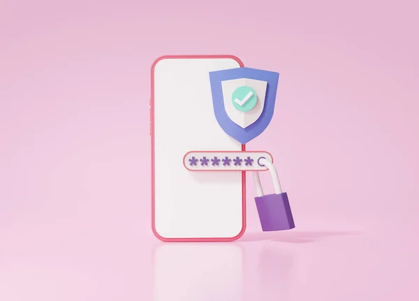 Schutzschild Mit Lock Password Sicherheitsdienst Auf Dem Smartphone Datendiebstahl Internet — Stockfoto