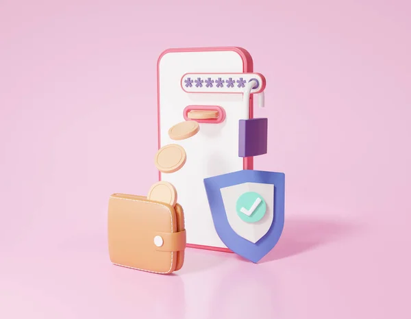 Protection Key Lock Passwort Konzept Smartphone Coins Die Online Geldbörse — Stockfoto