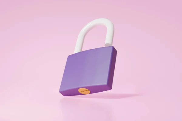 Фіолетовий Замок Значок Плаває Рожевому Тлі Захистом Захистом Безпеки Мінімальним — стокове фото