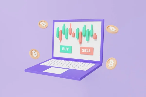 Laptop Mockup Cryptocurrency Trading Bitcoin Buy Sell Finance Business Stock — Stock Photo, Image
